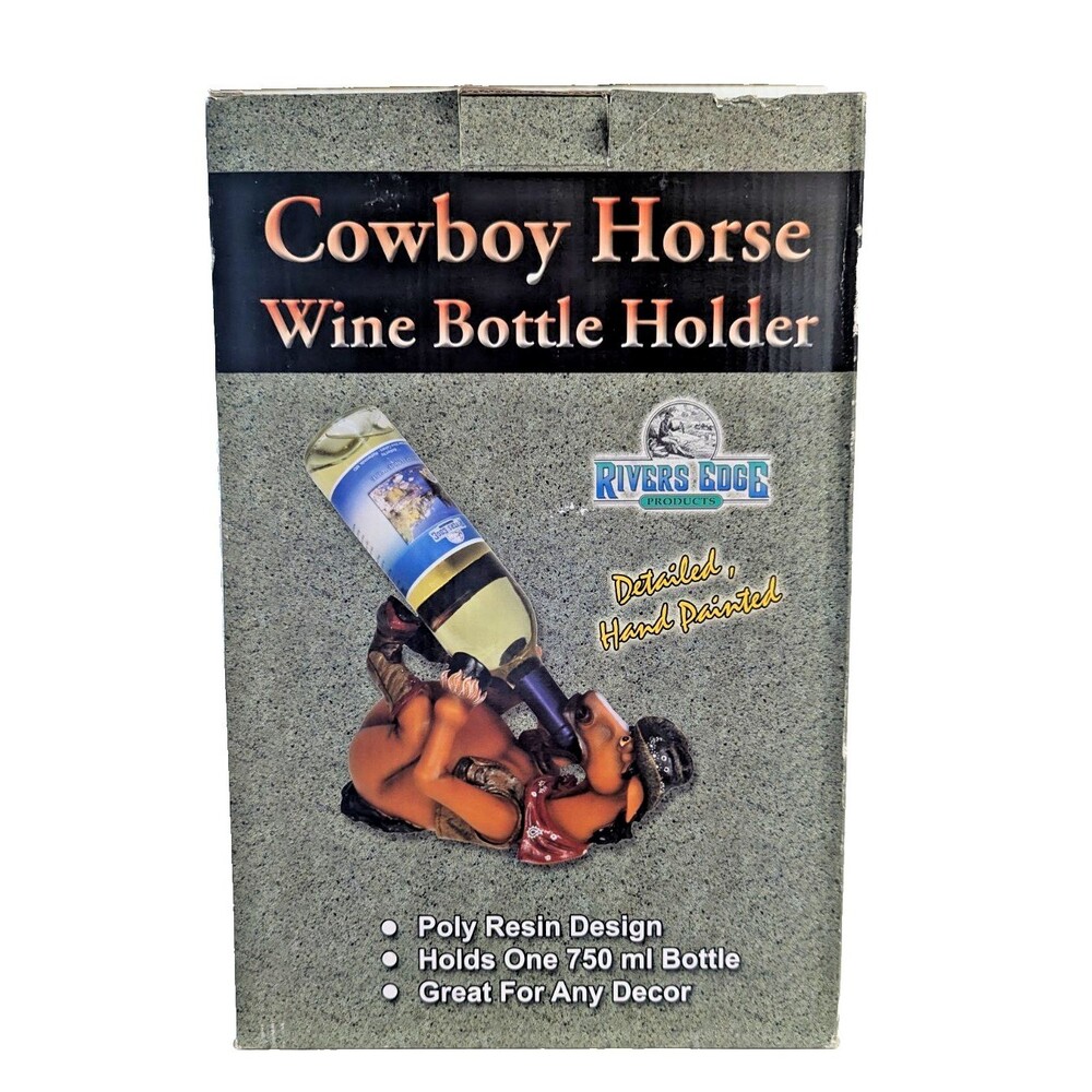 Rivers Edge Cowboy Horse Wine Bottle Holder Poly Resin Hand Painted Gift NEW